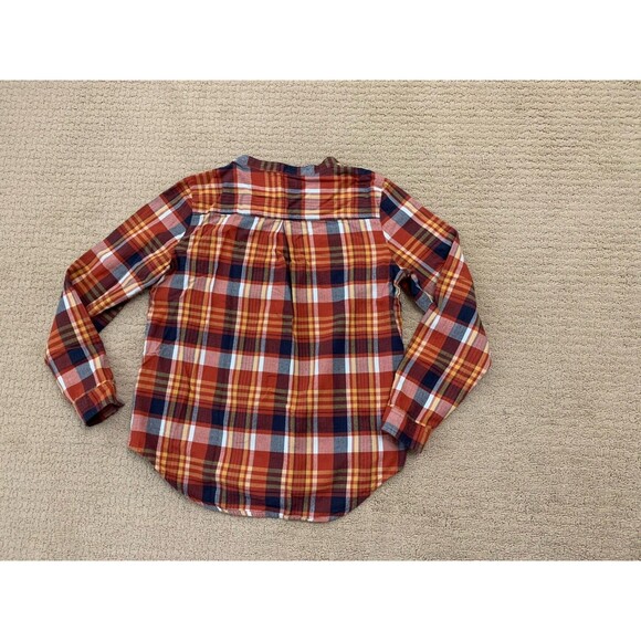 LL Bean Womens Red Orange Organic Cotton Plaid Button Up Long Sleeve Shirt Small - Picture 3 of 10